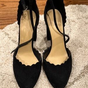 Marc Fisher Black Suede Scalloped Heels